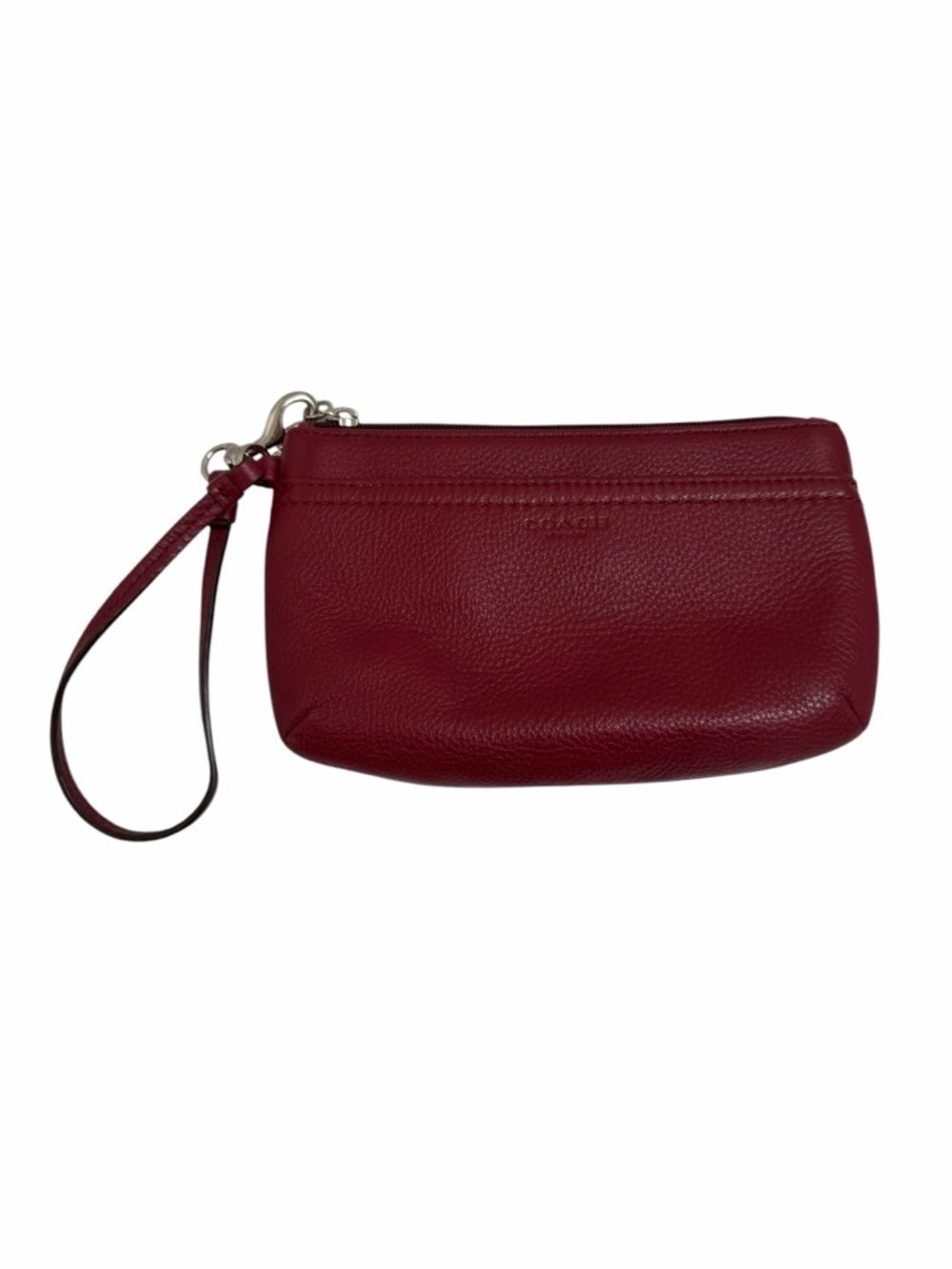🍷COACH Park Burgundy Wine Pebbled Leather Medium Wristlet 💃